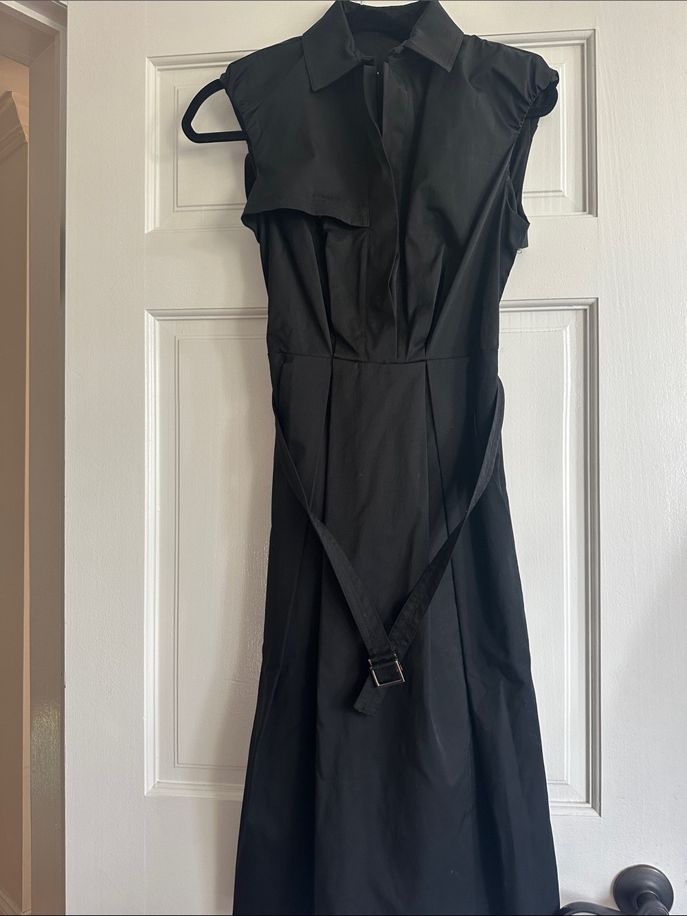 Classic Black Sleeveless Dress with Waist Belt